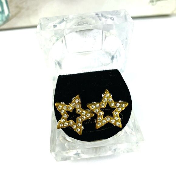 Gold Rhinestone Star 3D Earrings - Picture 1 of 6